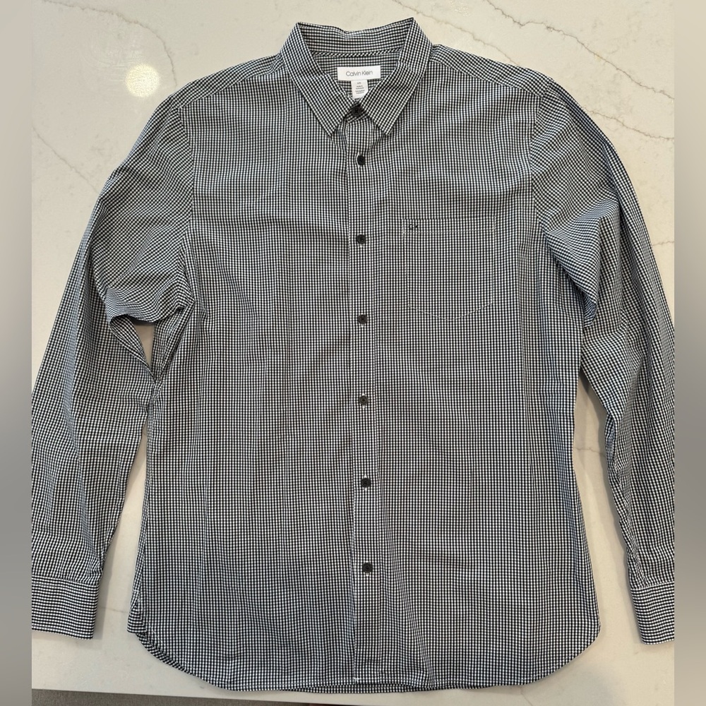 Calvin Klein Black and White Checkered Button Down Shirt